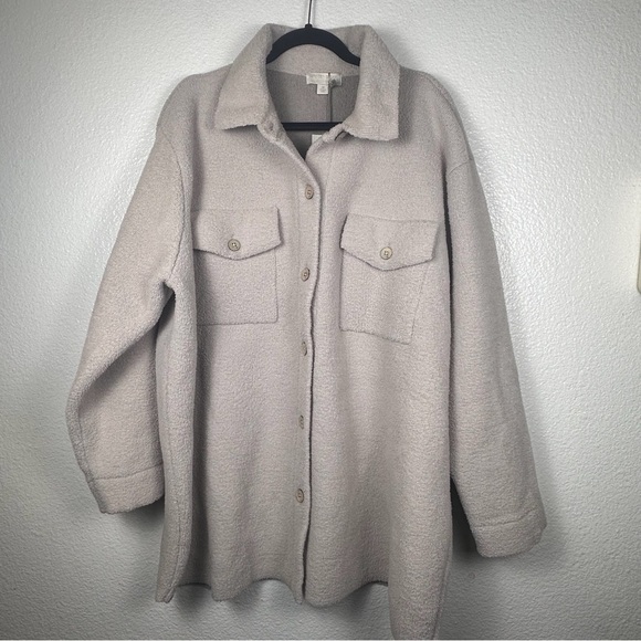 Barefoot Dreams Jackets & Blazers - Barefoot Dreams Women's Beige Button Collared Jacket 2X Pockets Mid-Length